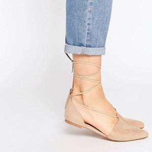 Steve Madden Sunshine Pointed Toe Nude Suede Lace-Up Ballet d’Orsay Flats 6